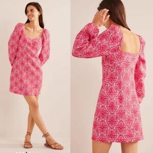 Boden | Red White Linen Peony Vine Terrace Dress Sz 8